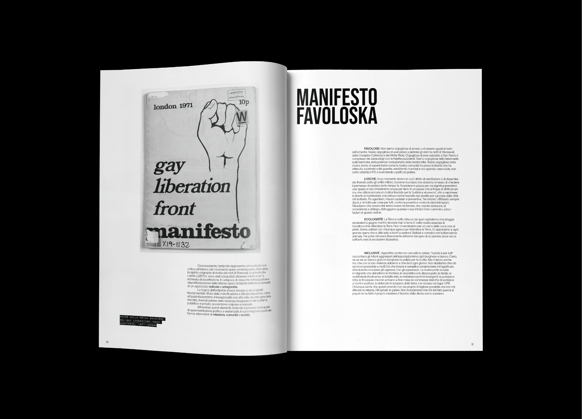 Spread Manifesto Favoloska con cover Gay Liberation Front 1971