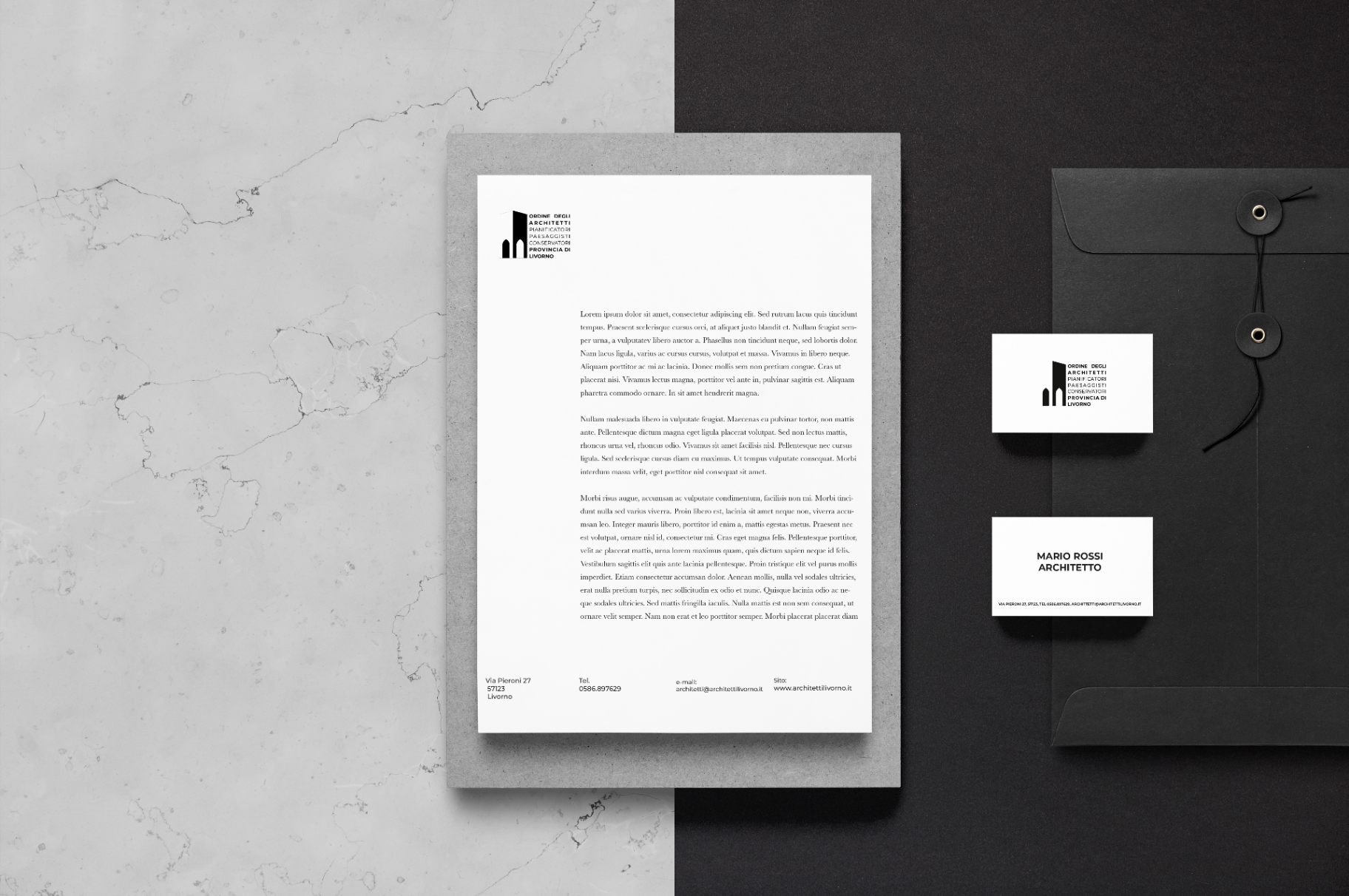 Carta intestata e business card Ordine degli Architetti Livorno