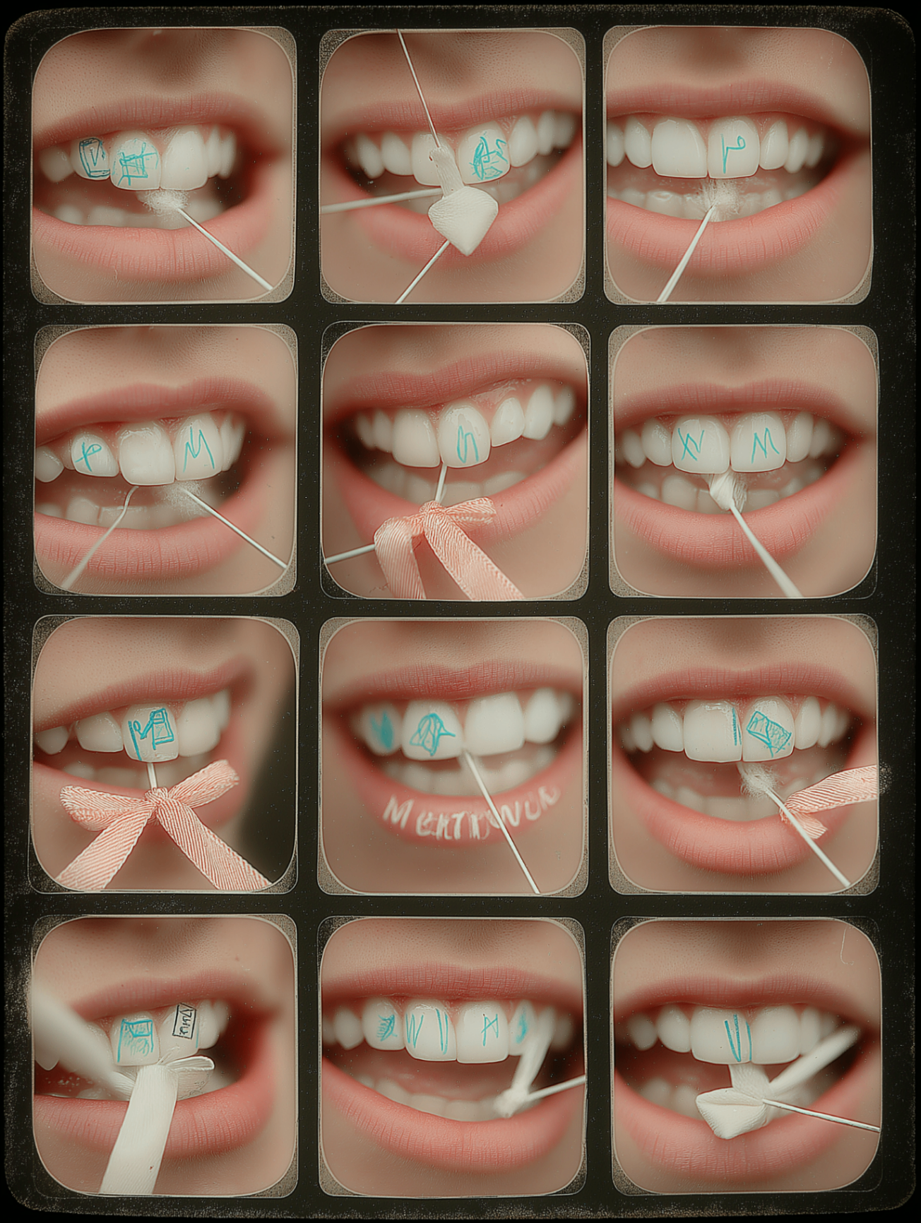 Collage di denti, tatuaggi e apparecchi